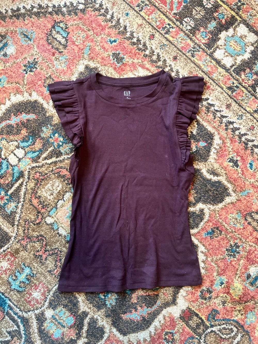 GAP Women's Ruffle Sleeve Tank Top — Plum